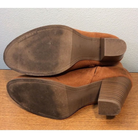 Old Navy Boots Womens 10 Ankle Booties Block Heels Comfort Brown Suede Side Zip - Picture 7 of 7